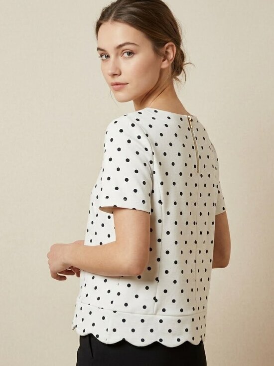 Talbots Tops - Talbots Petites Polka Dot Scallop Hem Top Large Petite